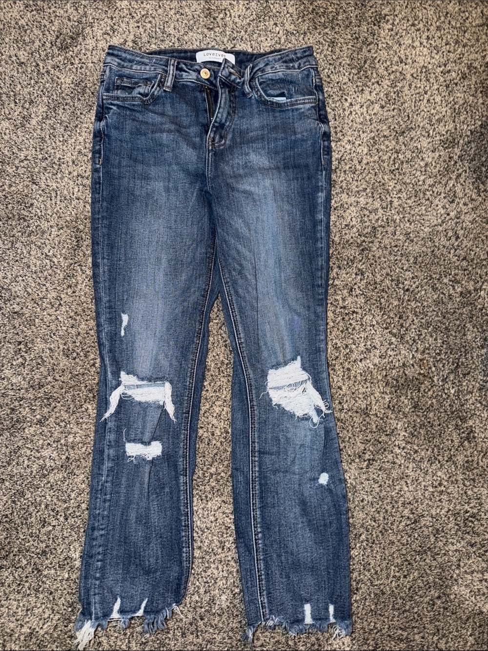 VERVET BY FLYING MONKEY Women's Dark Blue Distressed Straight-Leg Jeans